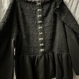Almost Famous Black Smocked Top with Hook Details
